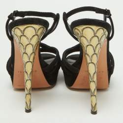 Pre Owned Casadei Black Suede Platform Strappy Sandals Size 37.5
