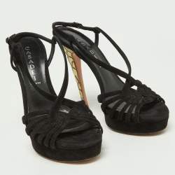 Pre Owned Casadei Black Suede Platform Strappy Sandals Size 37.5