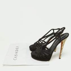 Pre Owned Casadei Black Suede Platform Strappy Sandals Size 37.5