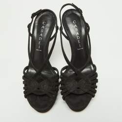 Pre Owned Casadei Black Suede Platform Strappy Sandals Size 37.5