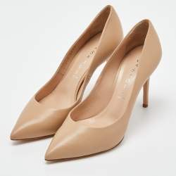 Pre Owned Casadei Beige Leather Pointed Toe Pumps Size 36