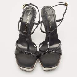 Casadei Black Patent Leather  and Lizard Embossed Cross Strap Platform Sandals Size 37