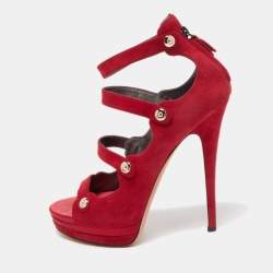 Pre Owned Casadei Burgundy Suede Ankle Strap Sandals Size 41