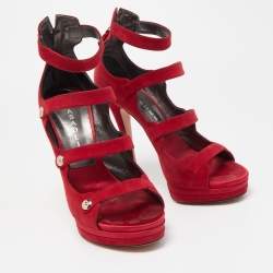 Pre Owned Casadei Burgundy Suede Ankle Strap Sandals Size 41