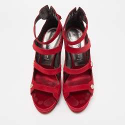 Pre Owned Casadei Burgundy Suede Ankle Strap Sandals Size 41