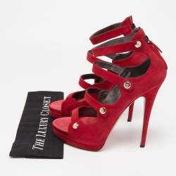 Pre Owned Casadei Burgundy Suede Ankle Strap Sandals Size 41