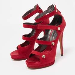 Pre Owned Casadei Burgundy Suede Ankle Strap Sandals Size 41