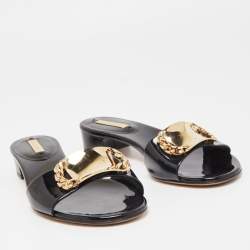 Pre Owned Casadei Black Patent Leather Slide Sandals Size 37