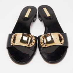 Pre Owned Casadei Black Patent Leather Slide Sandals Size 37