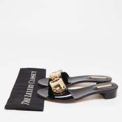 Pre Owned Casadei Black Patent Leather Slide Sandals Size 37