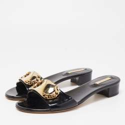 Pre Owned Casadei Black Patent Leather Slide Sandals Size 37