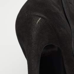 Pre Owned Casadei Black Laminated Suede Pearl Embellished Platform Lace Up Booties Size 36.5