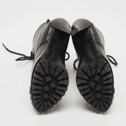 Pre Owned Casadei Black Leather Metal Cap Toe Lace Up Ankle Booties Size 36