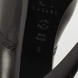 Pre Owned Casadei Black Leather Metal Cap Toe Lace Up Ankle Booties Size 36