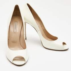 Pre Owned Casadei White Patent Leather Peep Toe Pumps Size 40