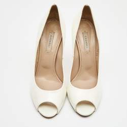 Pre Owned Casadei White Patent Leather Peep Toe Pumps Size 40