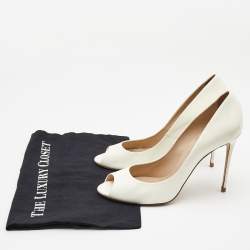Pre Owned Casadei White Patent Leather Peep Toe Pumps Size 40