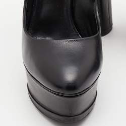 Pre Owned Casadei Black Leather Platform Pumps Size 36.5