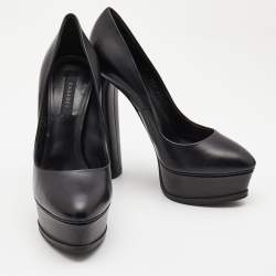 Pre Owned Casadei Black Leather Platform Pumps Size 36.5