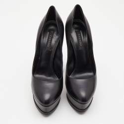 Pre Owned Casadei Black Leather Platform Pumps Size 36.5