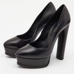 Pre Owned Casadei Black Leather Platform Pumps Size 36.5