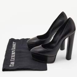 Pre Owned Casadei Black Leather Platform Pumps Size 36.5