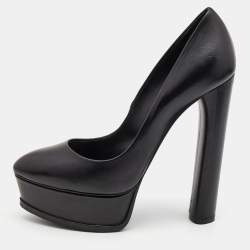 Pre Owned Casadei Black Leather Platform Pumps Size 36.5