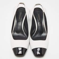 Pre Owned Casadei White/Black Leather and Patent Square Cap Toe Slingback Pumps Size 37
