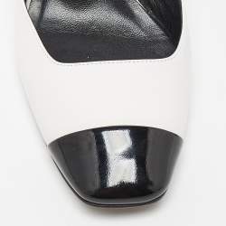 Pre Owned Casadei White/Black Leather and Patent Square Cap Toe Slingback Pumps Size 37