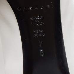 Pre Owned Casadei White/Black Leather and Patent Square Cap Toe Slingback Pumps Size 37