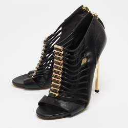 Pre Owned Casadei Black Leather Gladiator Sandals Size 38