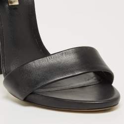 Pre Owned Casadei Black Leather Cutout Detail Sandals Size 39