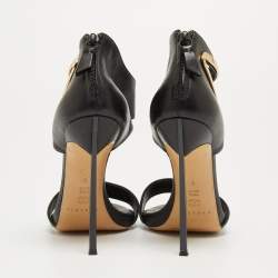 Casadei Black Leather Cutout Detail Sandals Size 39