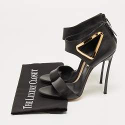 Pre Owned Casadei Black Leather Cutout Detail Sandals Size 39