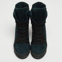 Pre Owned Casadei Teal Suede Lace Up Ankle Boots Size 39