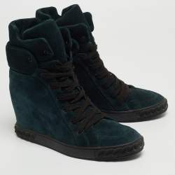 Pre Owned Casadei Teal Suede Lace Up Ankle Boots Size 39