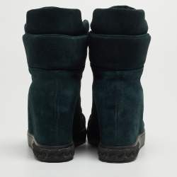 Pre Owned Casadei Teal Suede Lace Up Ankle Boots Size 39