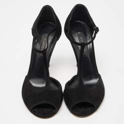 Pre Owned Casadei Black Suede Crystal Embellished Heel Ankle Wrap Sandals Size 38