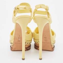 Pre Owned Casadei Yellow Leather Peep Toe Cork Platform Slingback Sandals Size 36