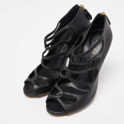 Casadei Black Leather Cutout Sandals Size 37