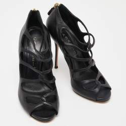 Casadei Black Leather Cutout Sandals Size 37