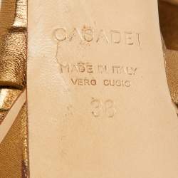 Pre Owned Casadei Metallic Gold Leather Ankle Strap Sandals Size 38