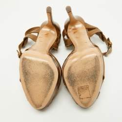 Pre Owned Casadei Metallic Gold Leather Ankle Strap Sandals Size 38