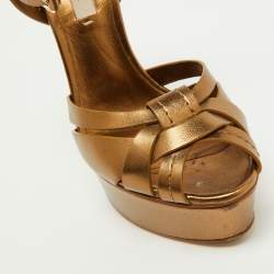 Pre Owned Casadei Metallic Gold Leather Ankle Strap Sandals Size 38