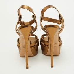 Pre Owned Casadei Metallic Gold Leather Ankle Strap Sandals Size 38