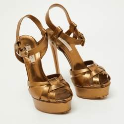 Pre Owned Casadei Metallic Gold Leather Ankle Strap Sandals Size 38