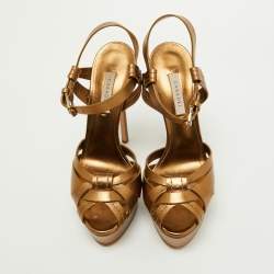 Pre Owned Casadei Metallic Gold Leather Ankle Strap Sandals Size 38