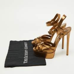 Pre Owned Casadei Metallic Gold Leather Ankle Strap Sandals Size 38