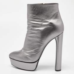 Pre Owned Casadei Metallic Silver Leather Ankle Boots Size 40