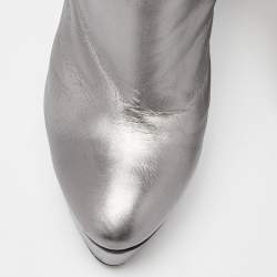 Pre Owned Casadei Metallic Silver Leather Ankle Boots Size 40
